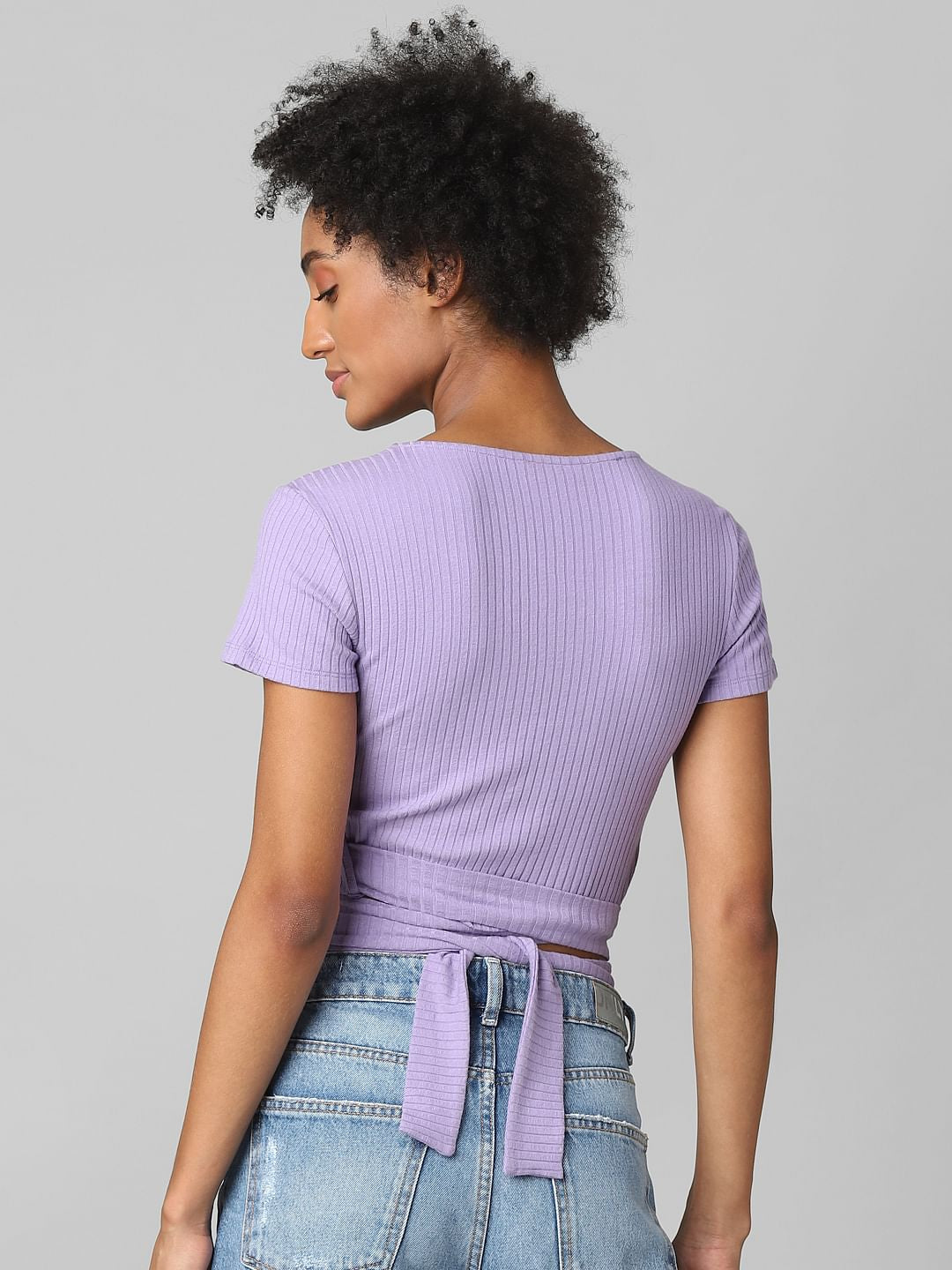 Lilac Cropped Tie-Up T-Shirt