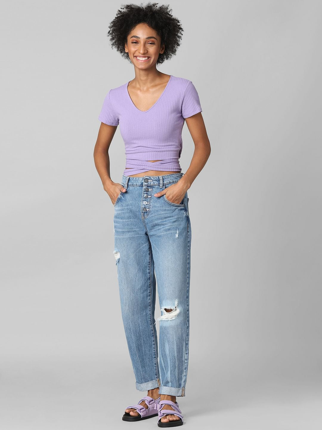Lilac Cropped Tie-Up T-Shirt