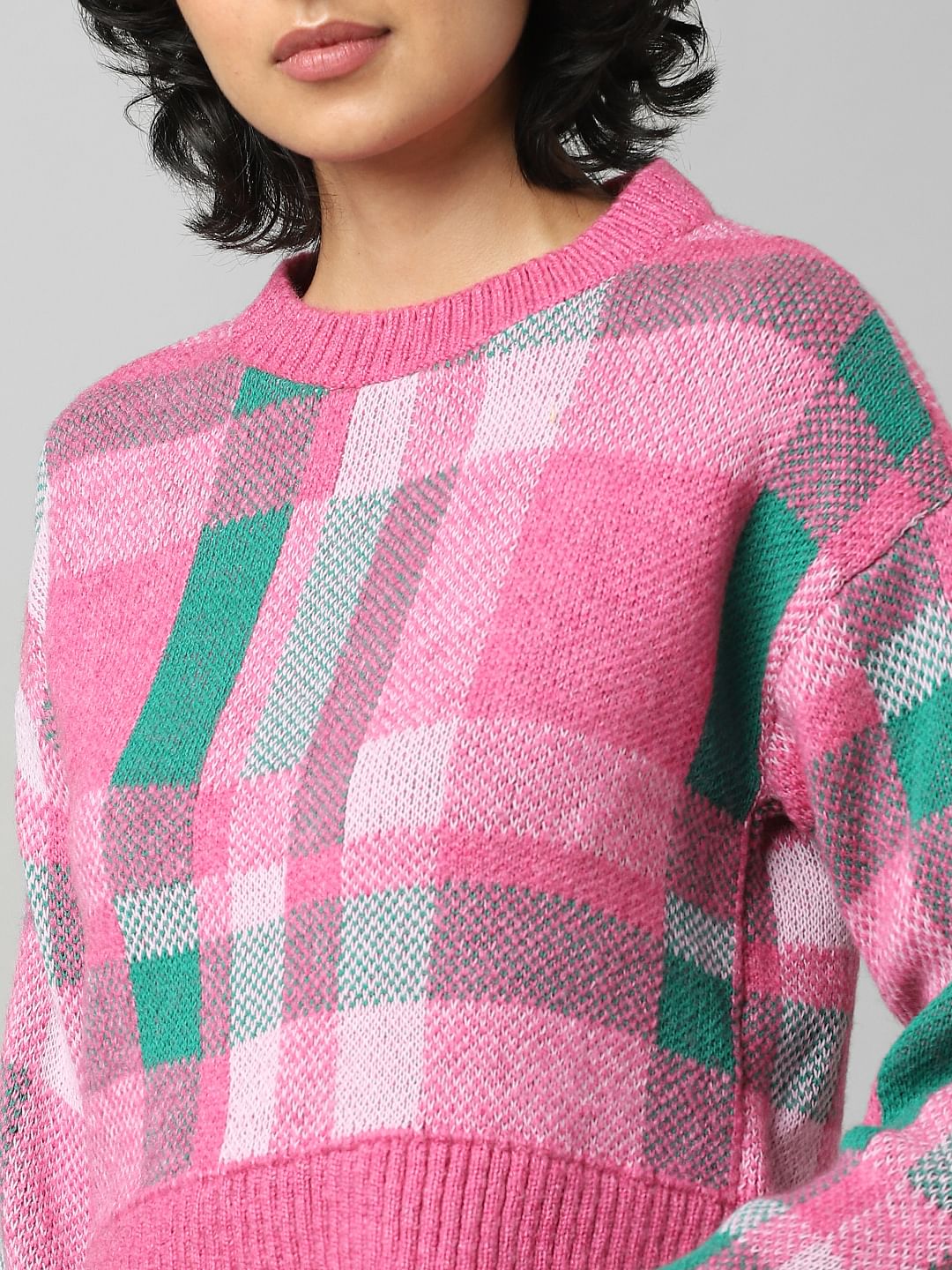 Pink Jacquard Knit Pullover