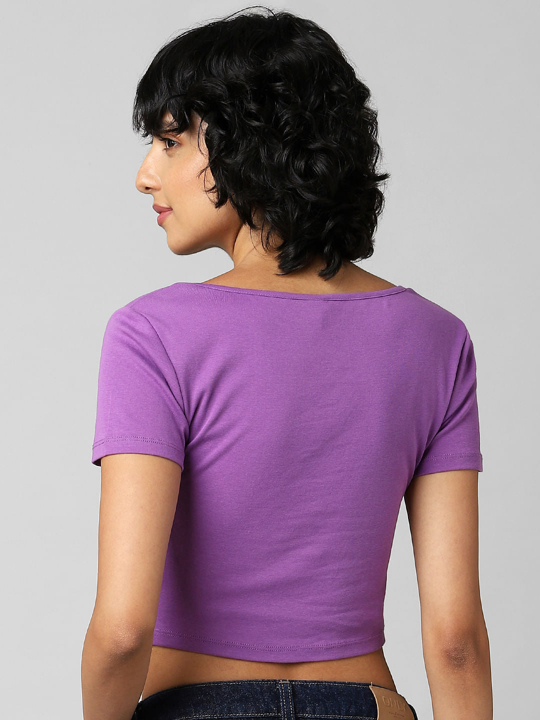 Purple Ruching Ribbed Crop Top