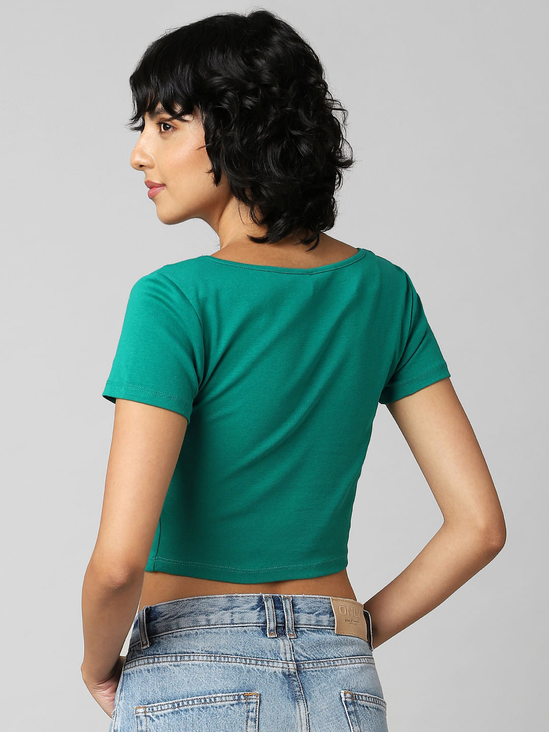 Green Ruching Ribbed Crop Top