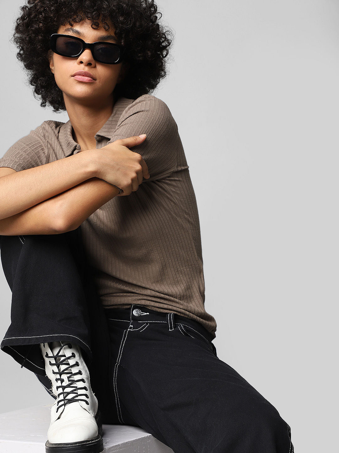 Brown Ribbed Polo T-Shirt