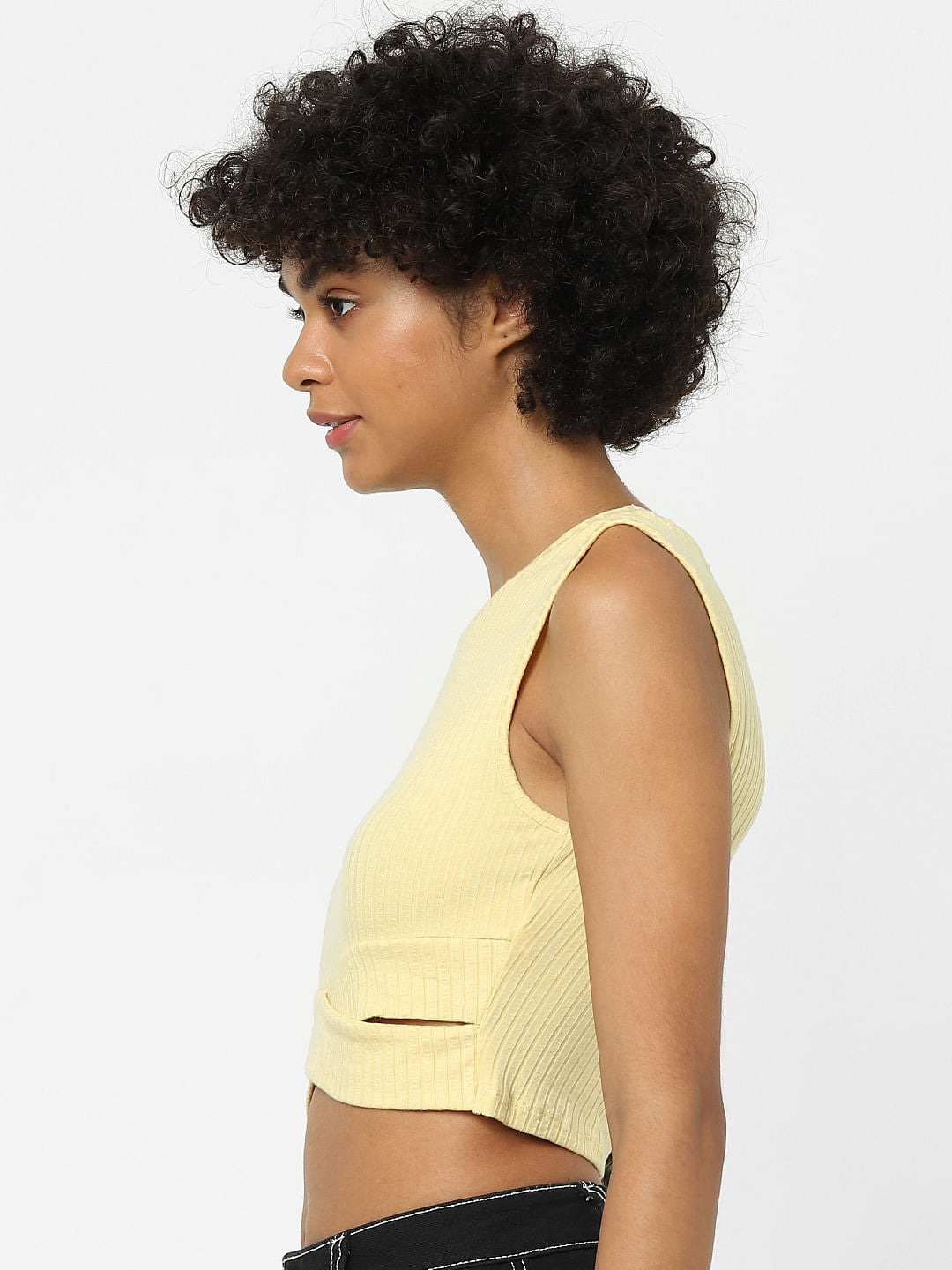 Yellow Ribbed Cut-Out Top