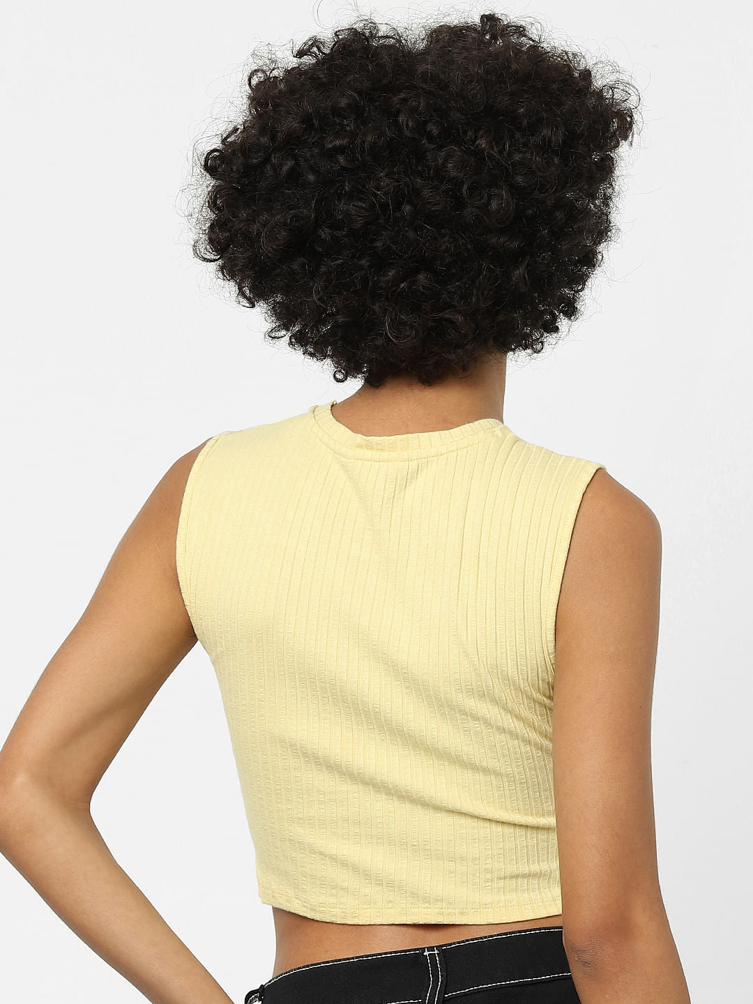 Yellow Ribbed Cut-Out Top