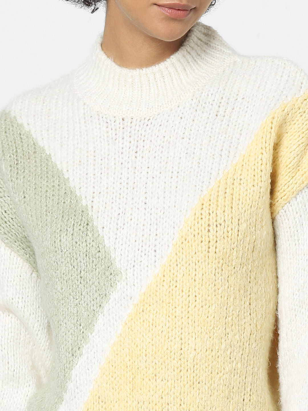 White Jacquard Colourblocked Pullover