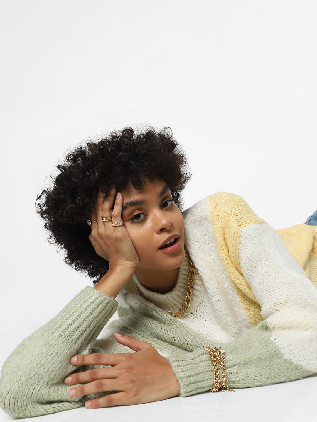 White Jacquard Colourblocked Pullover