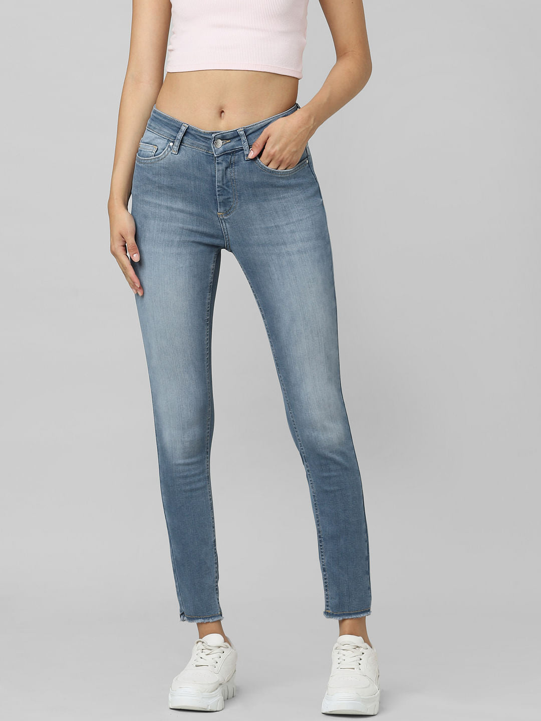 Blue Mid Rise Skinny Jeans