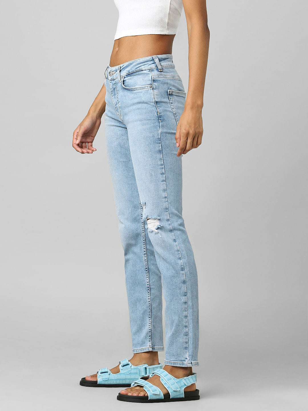 Light Blue Mid Rise Straight Fit Jeans