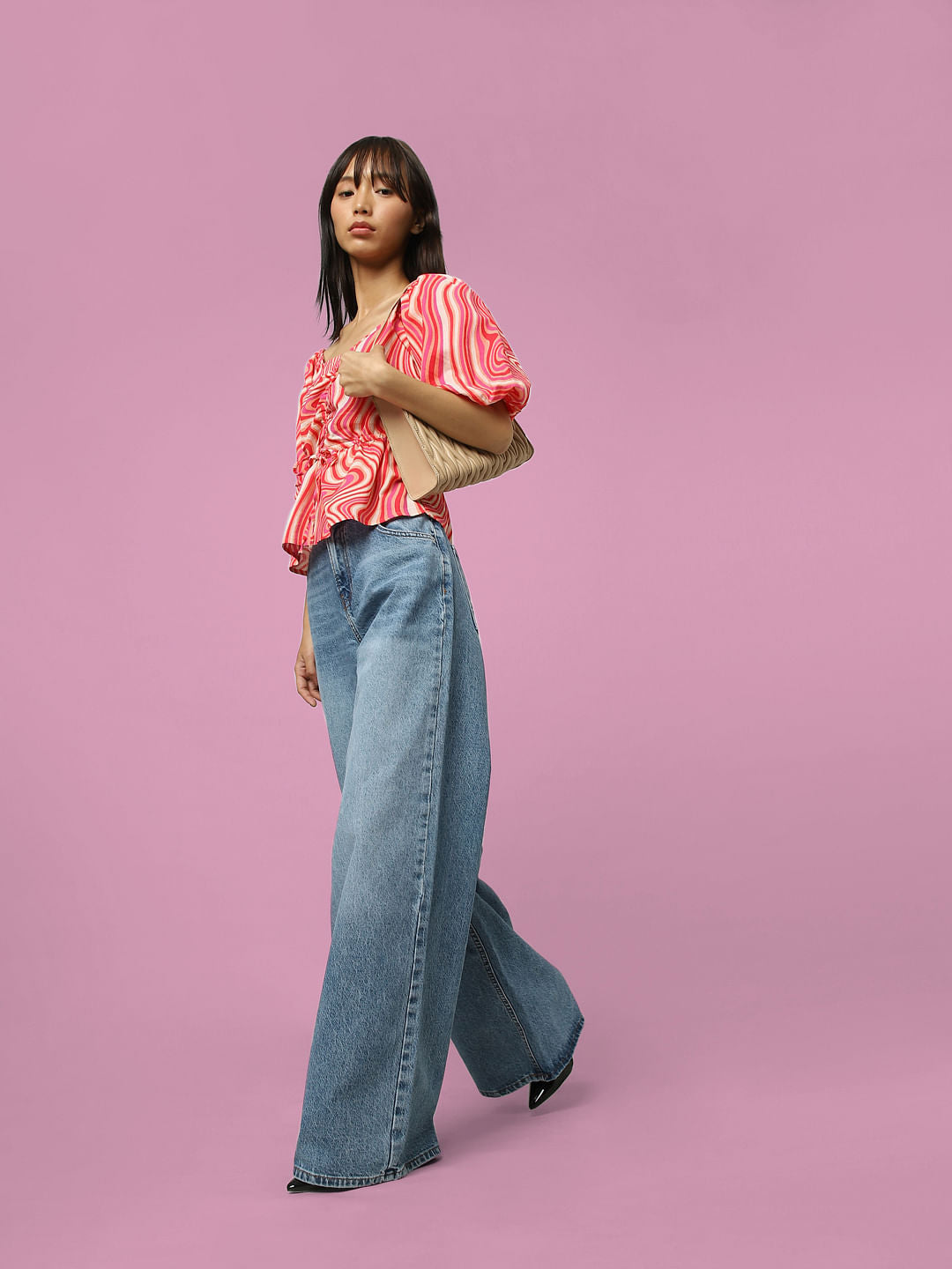 Blue High Rise Extra Wide Leg Jeans