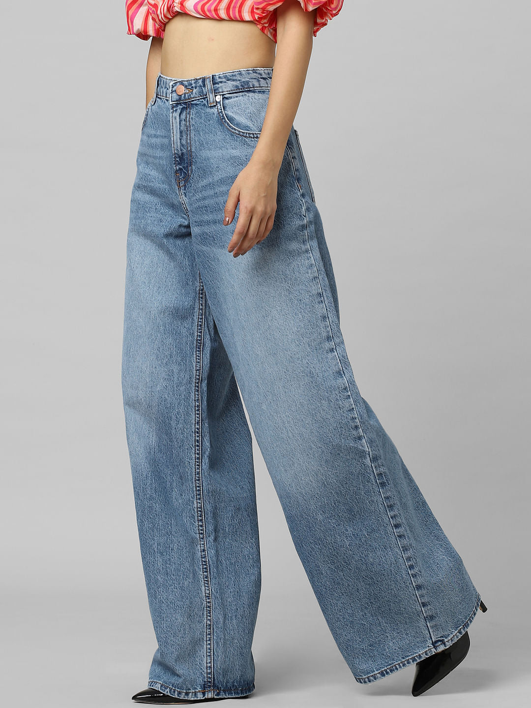 Blue High Rise Extra Wide Leg Jeans