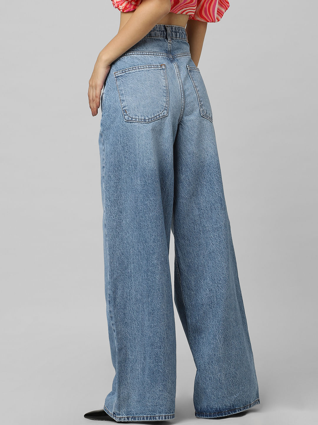 Blue High Rise Extra Wide Leg Jeans