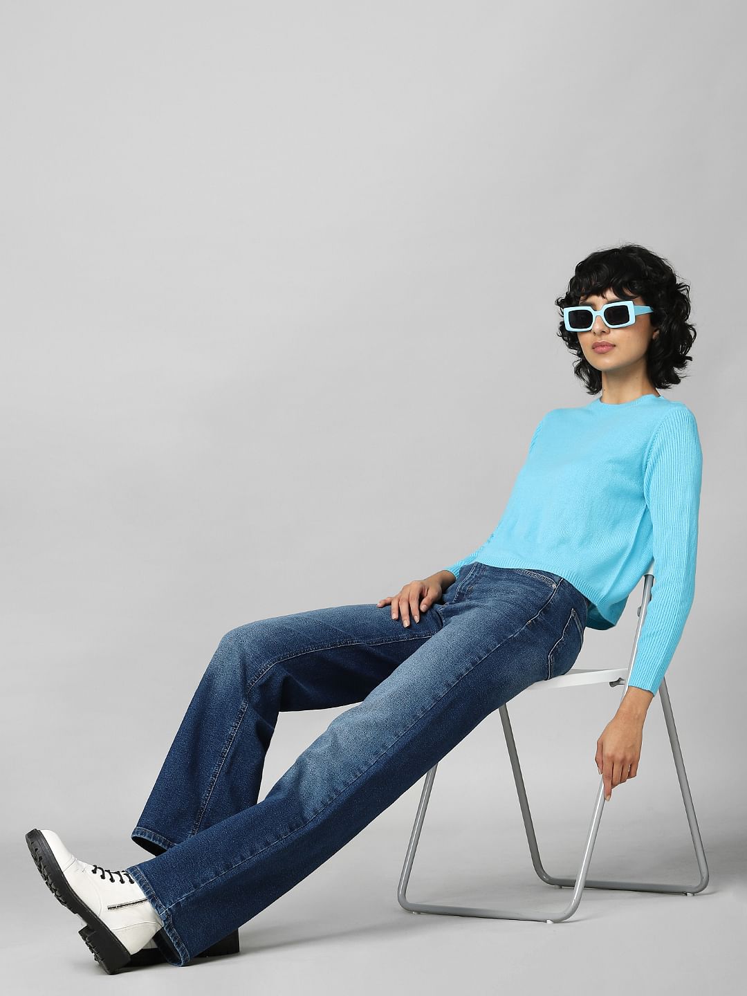 Dark Blue High Rise Wide Leg Jeans