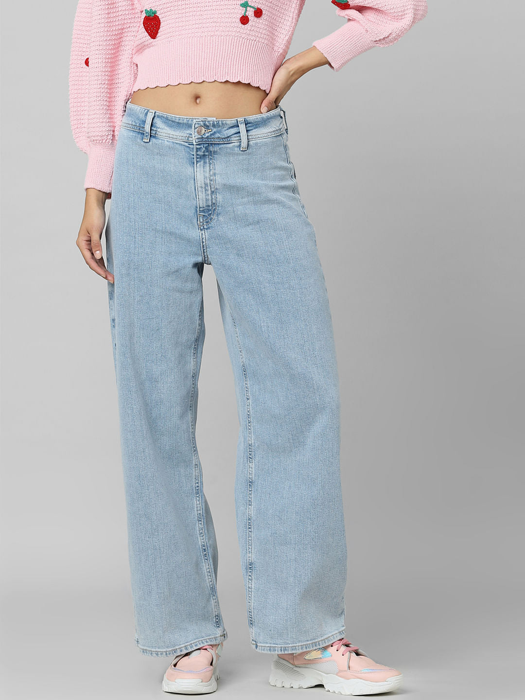 Blue High Rise Wide Leg Jeans