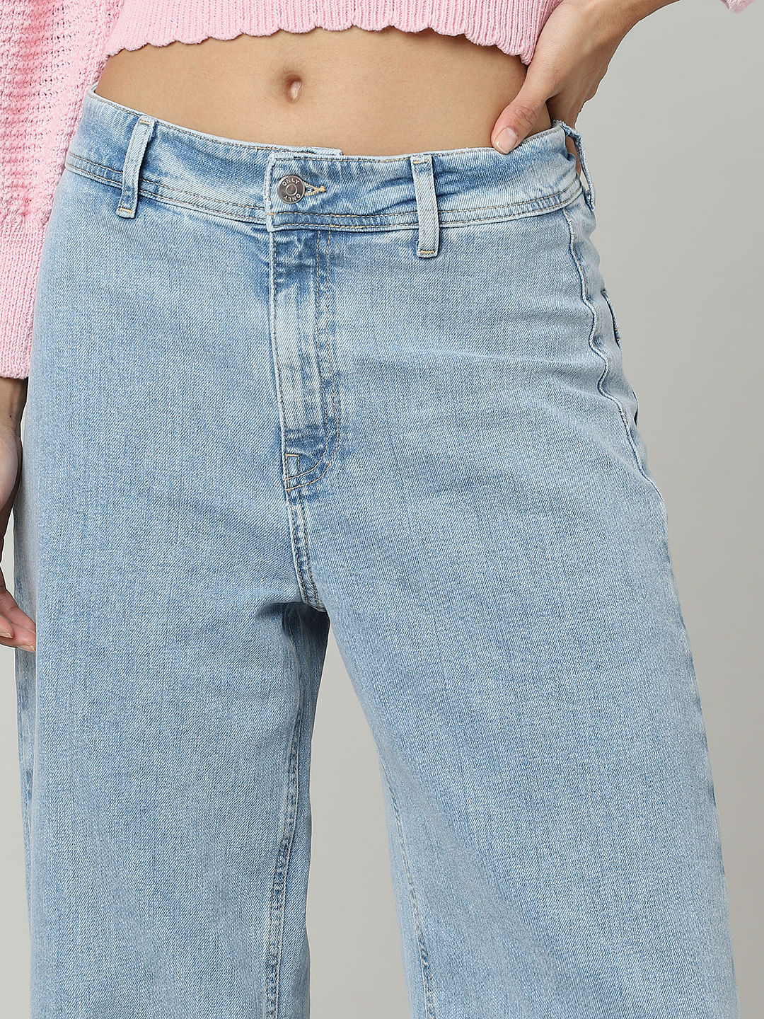 Blue High Rise Wide Leg Jeans