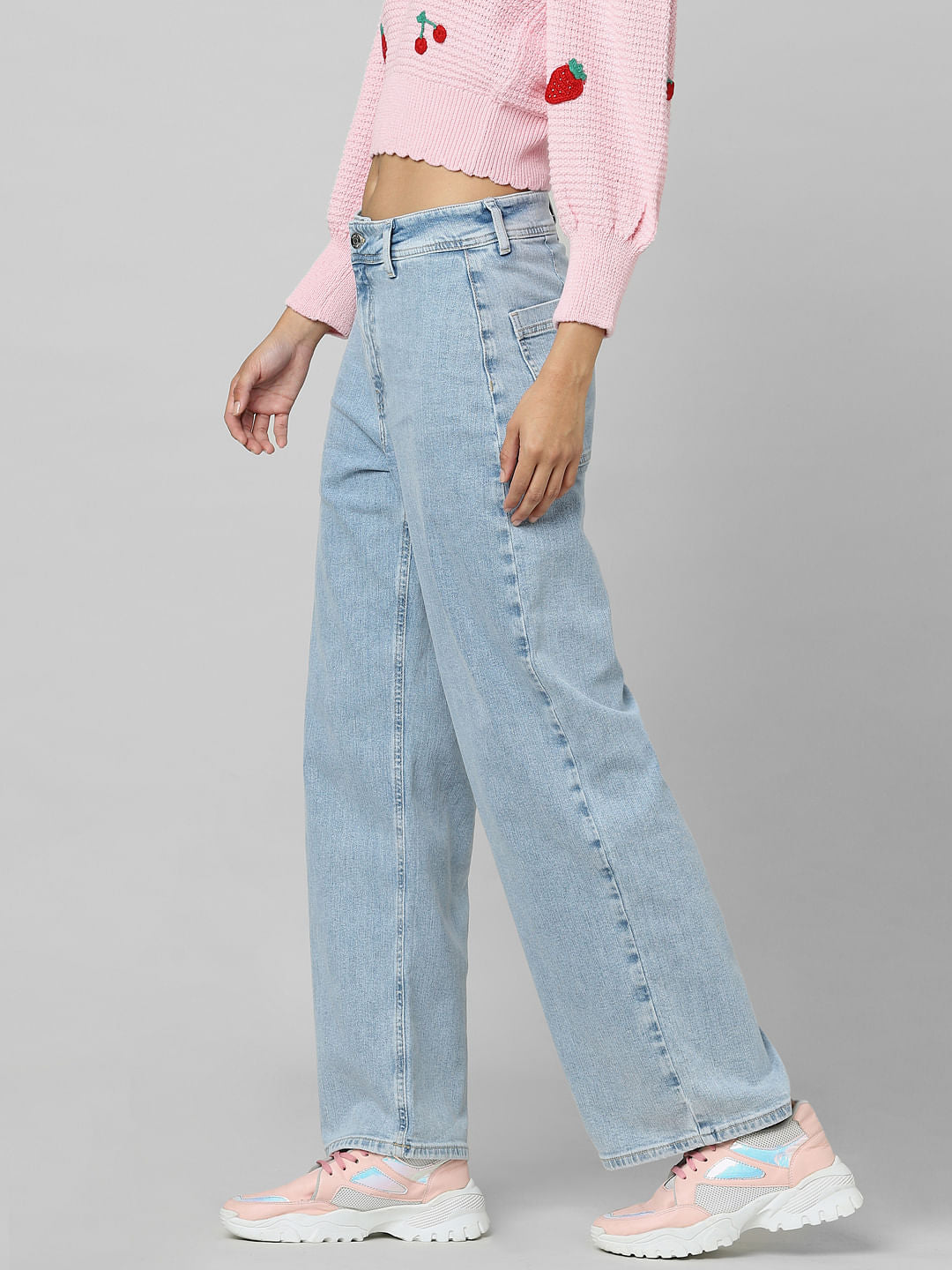 Blue High Rise Wide Leg Jeans