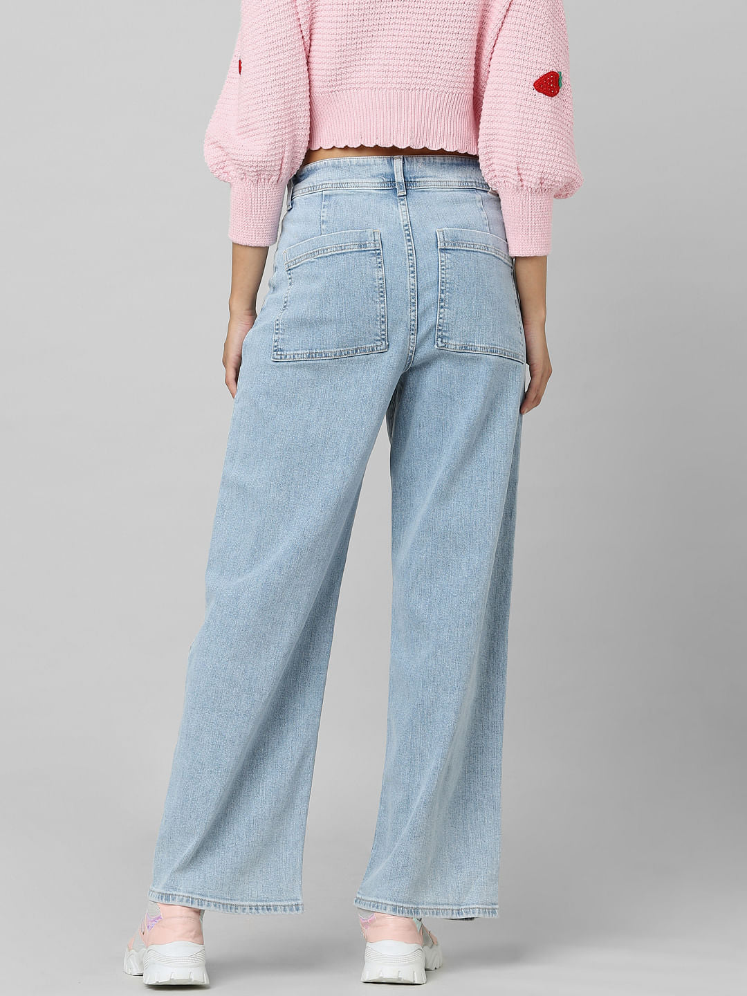 Blue High Rise Wide Leg Jeans