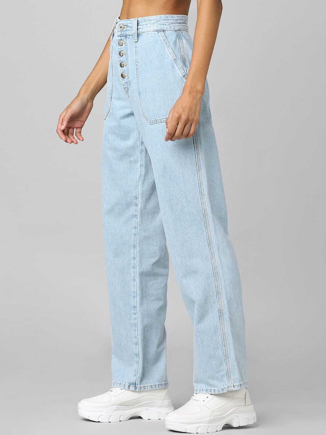 Light Blue High Rise Cargo Straight Jeans