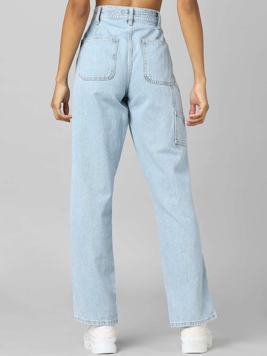 Light Blue High Rise Cargo Straight Jeans