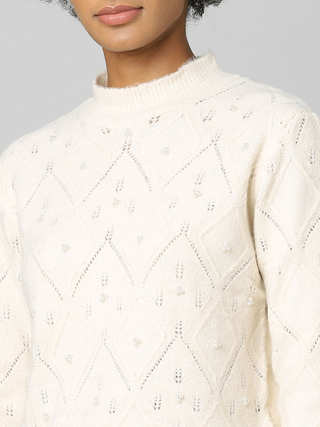 Beige Pearl Embellished Pullover