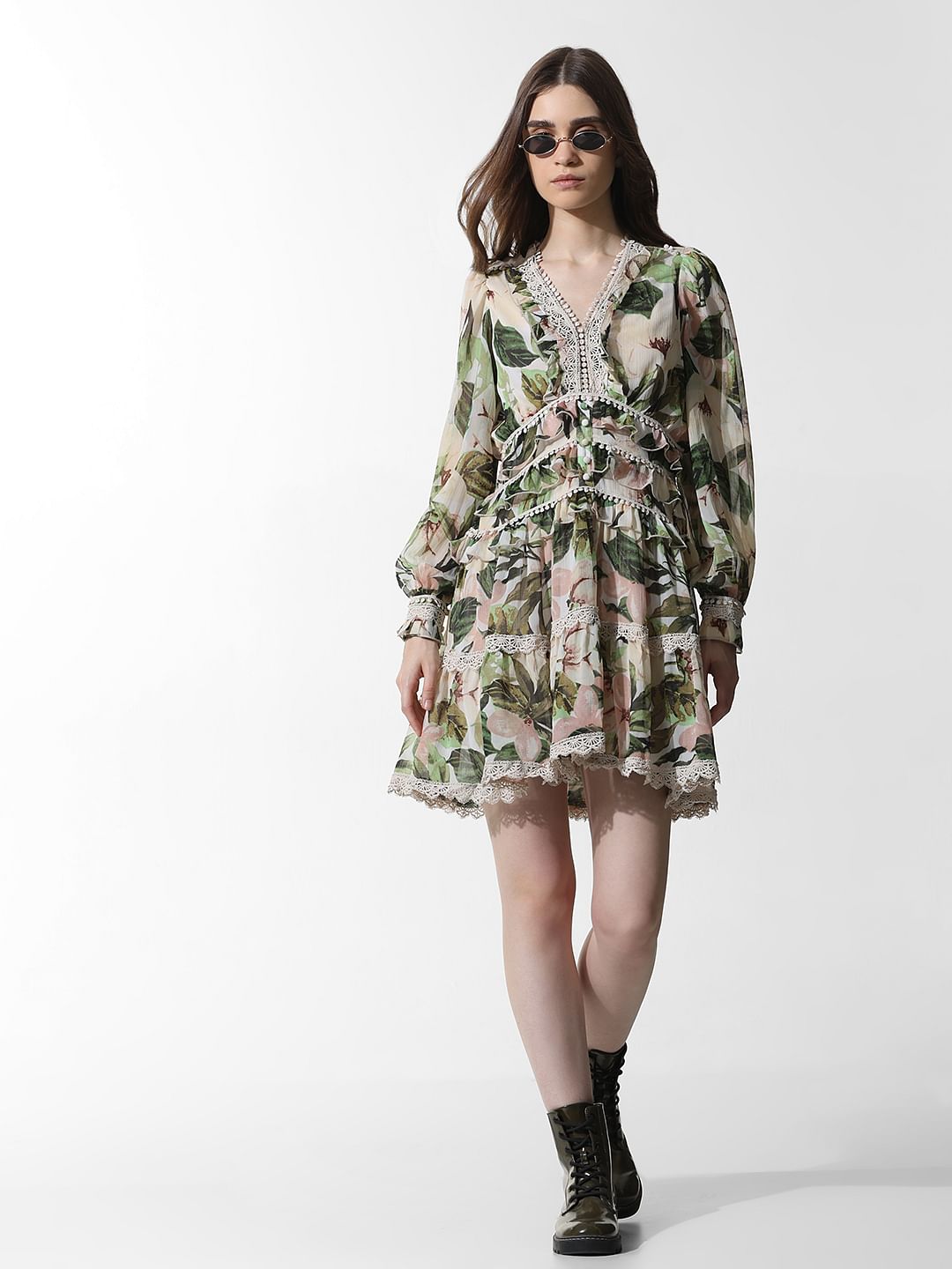 Green Printed Fit & Flare Dress