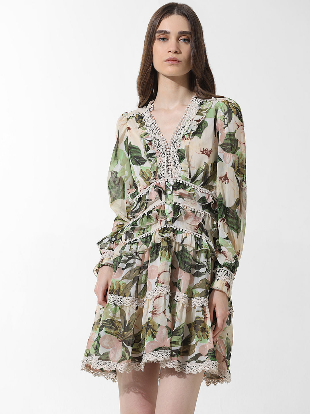 Green Printed Fit & Flare Dress