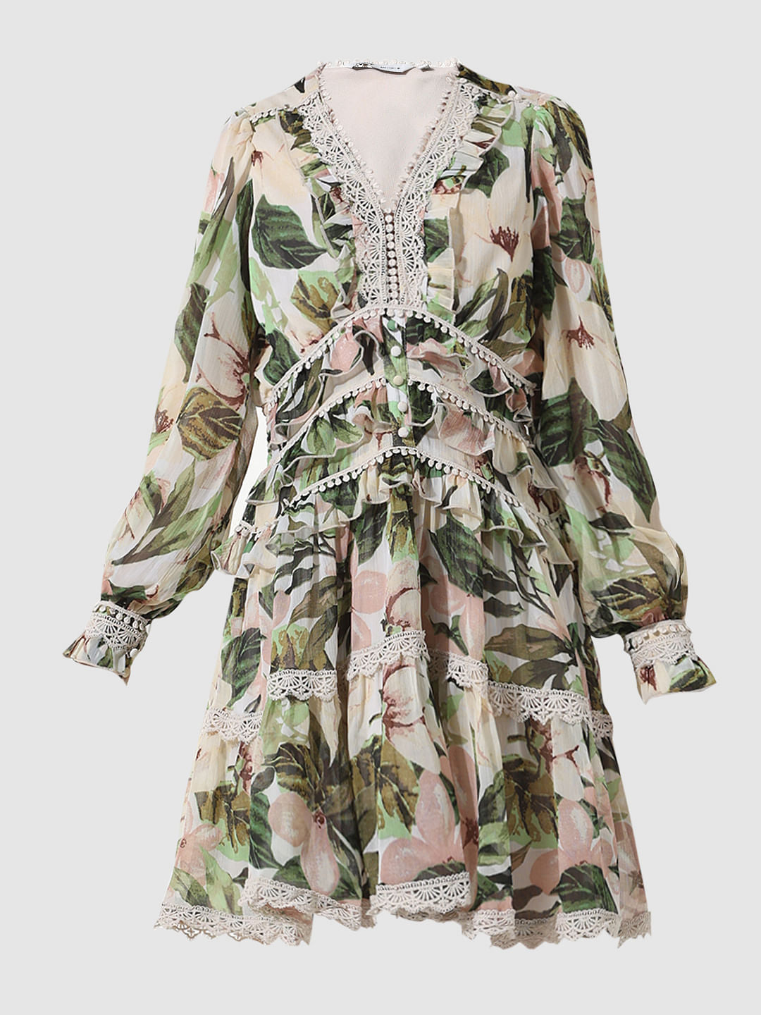 Green Printed Fit & Flare Dress