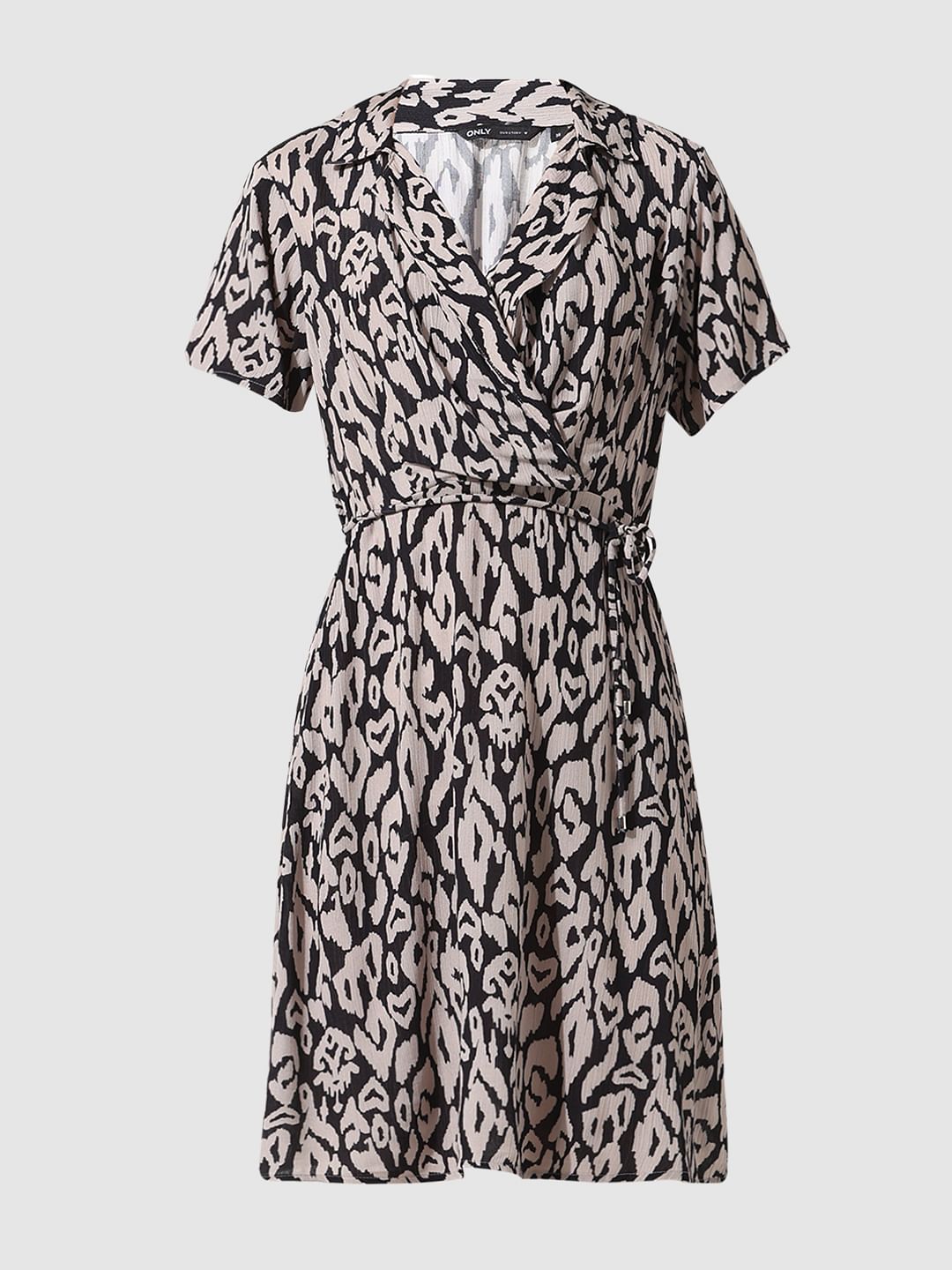 Black Printed Wrap Mini Dress