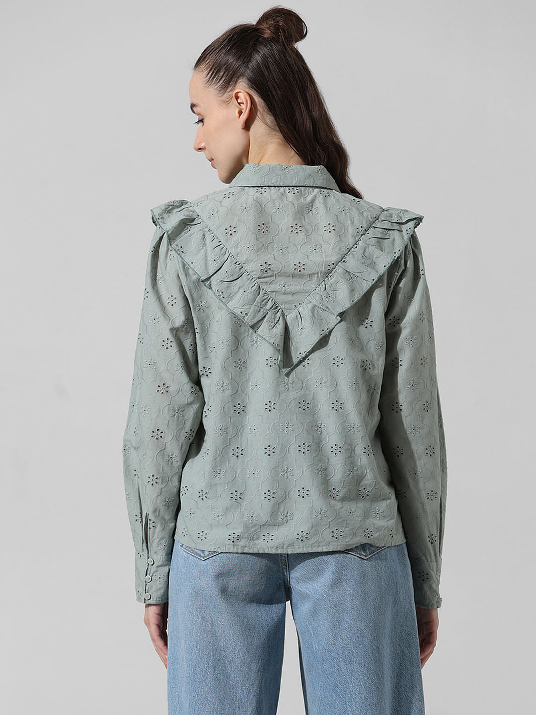 Grey Frill-Trimmed Shirt