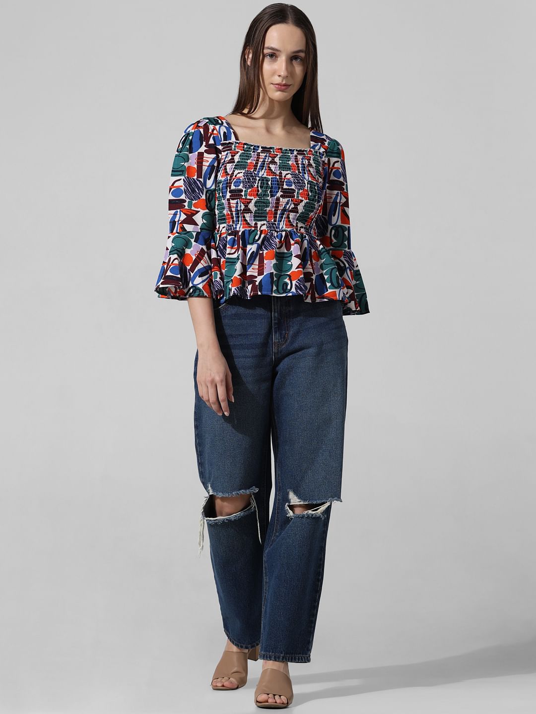 Green Abstract Print Top