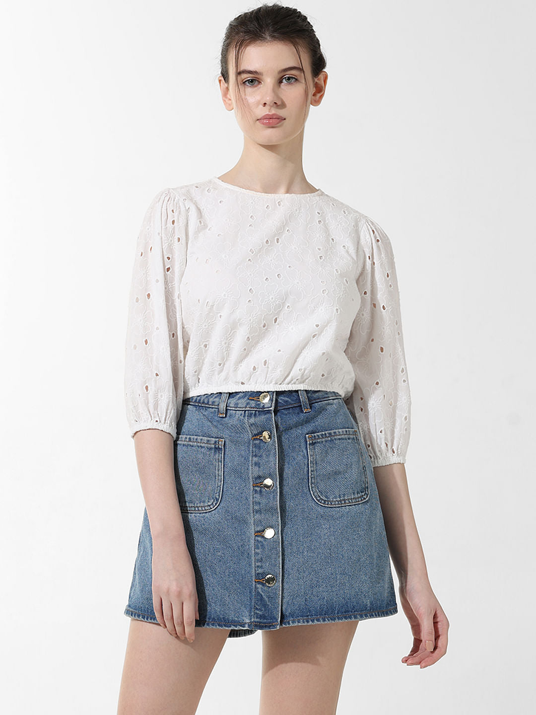 White Embroidered Cropped Top