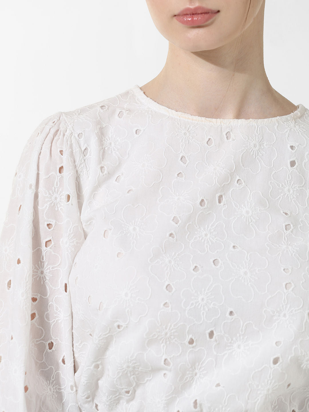 White Embroidered Cropped Top