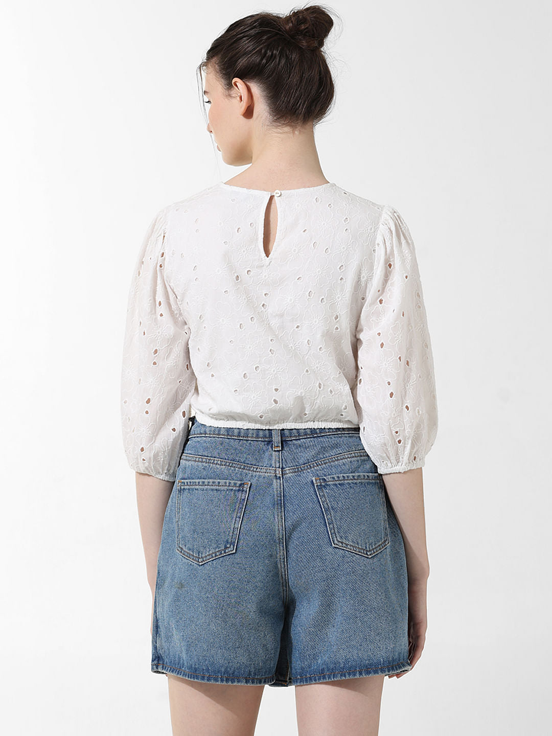 White Embroidered Cropped Top