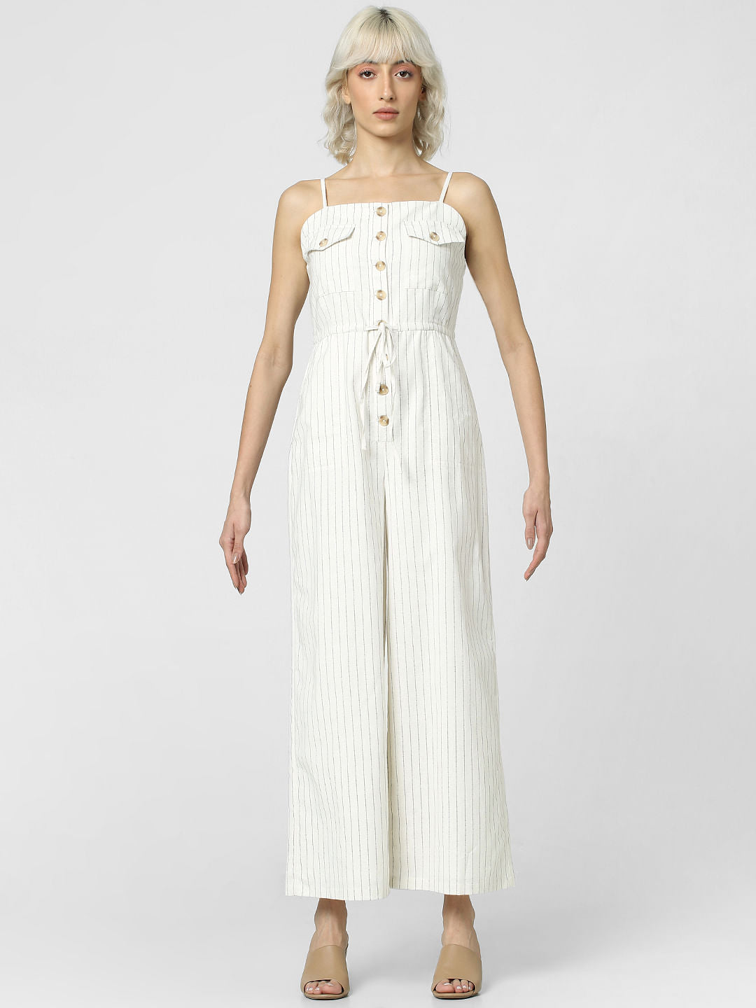 Off-White Striped Wide Leg Jumpsuit