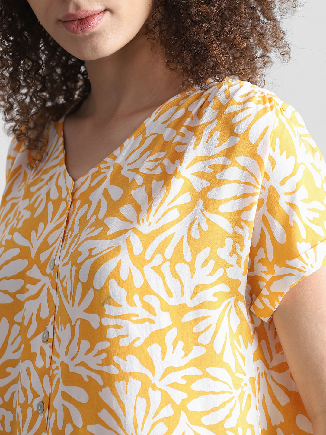 Yellow Printed V-Neck Top