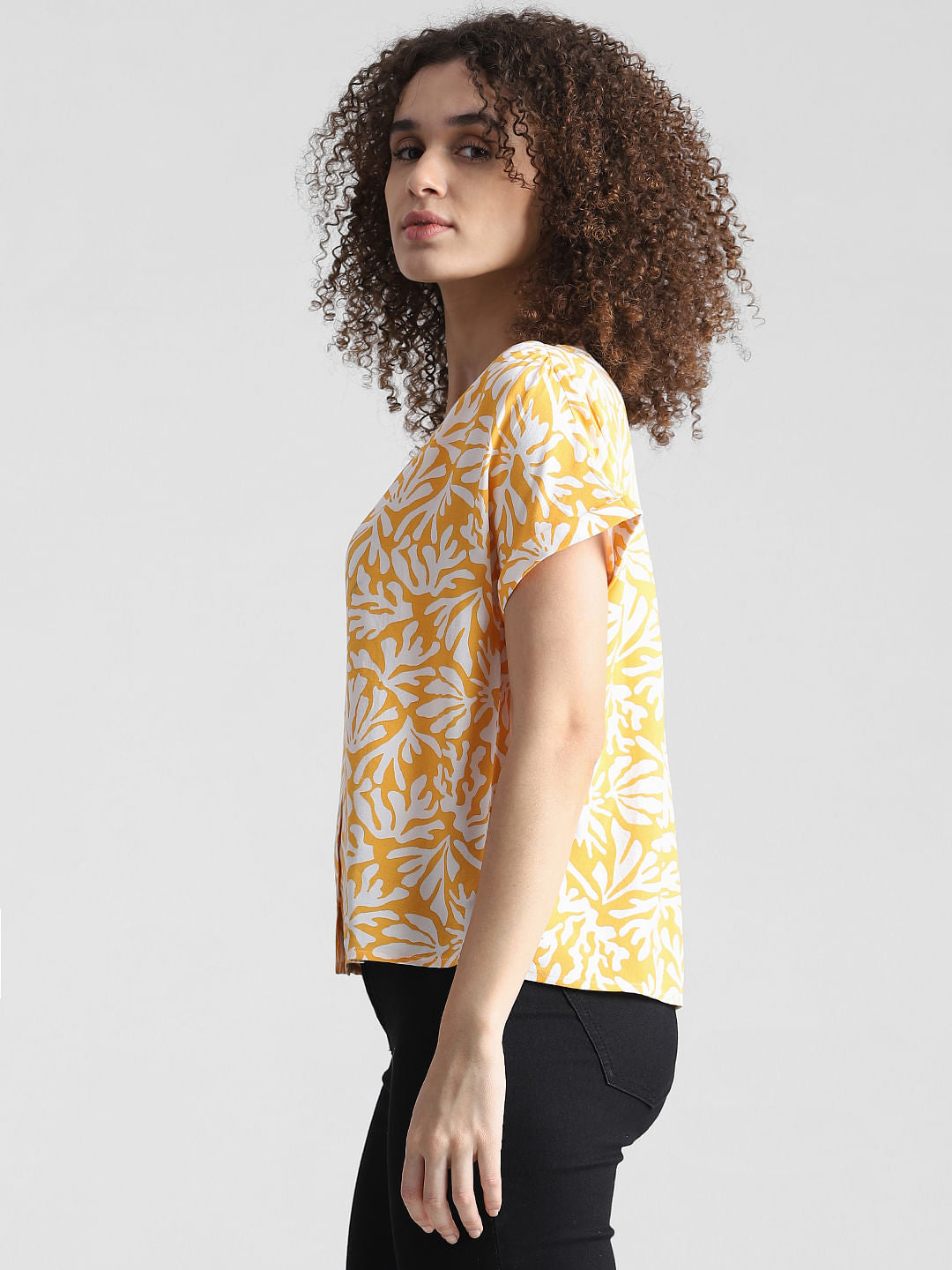 Yellow Printed V-Neck Top