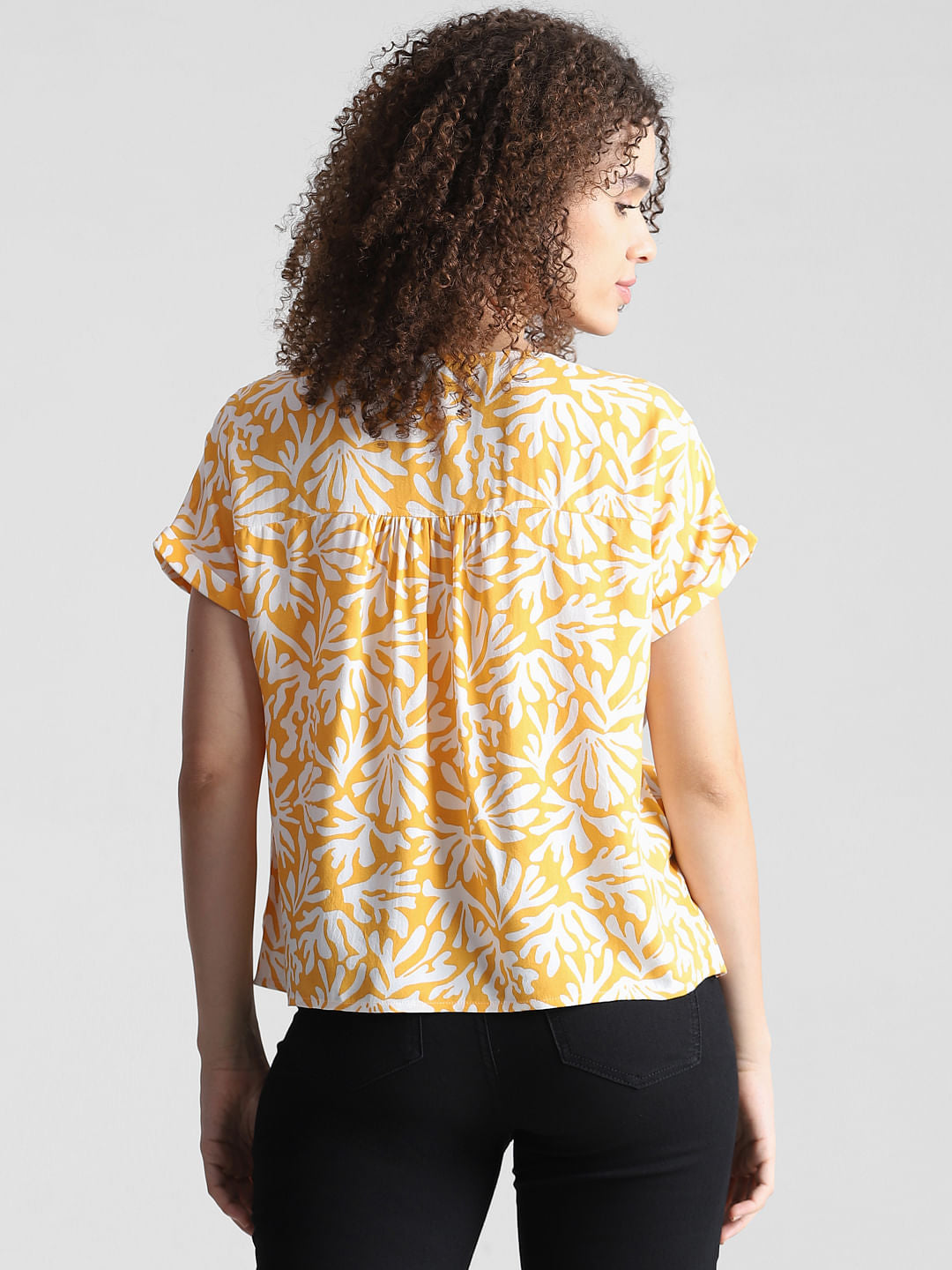 Yellow Printed V-Neck Top