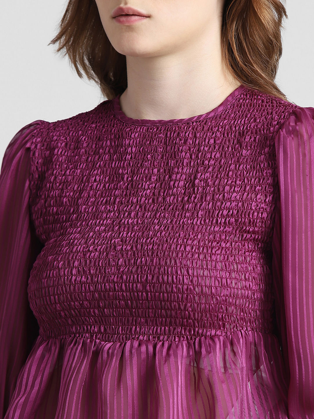Purple Smocked Striped Top