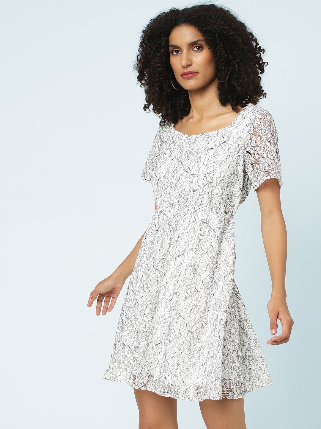 White Floral Print Mini Dress