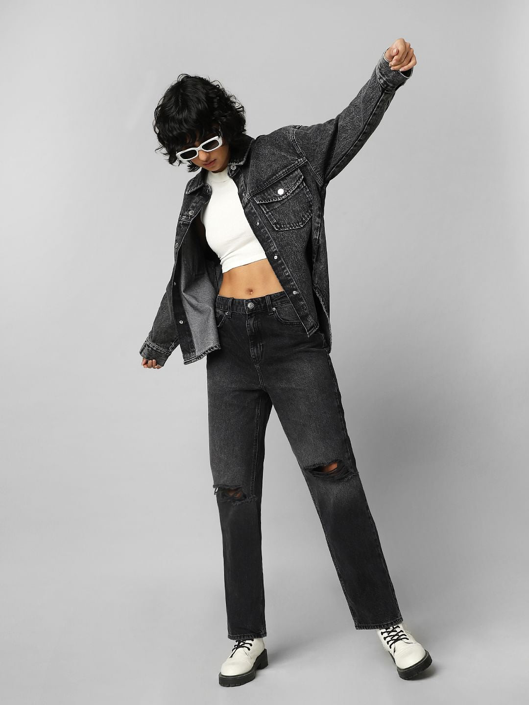 Black Washed Denim Shacket