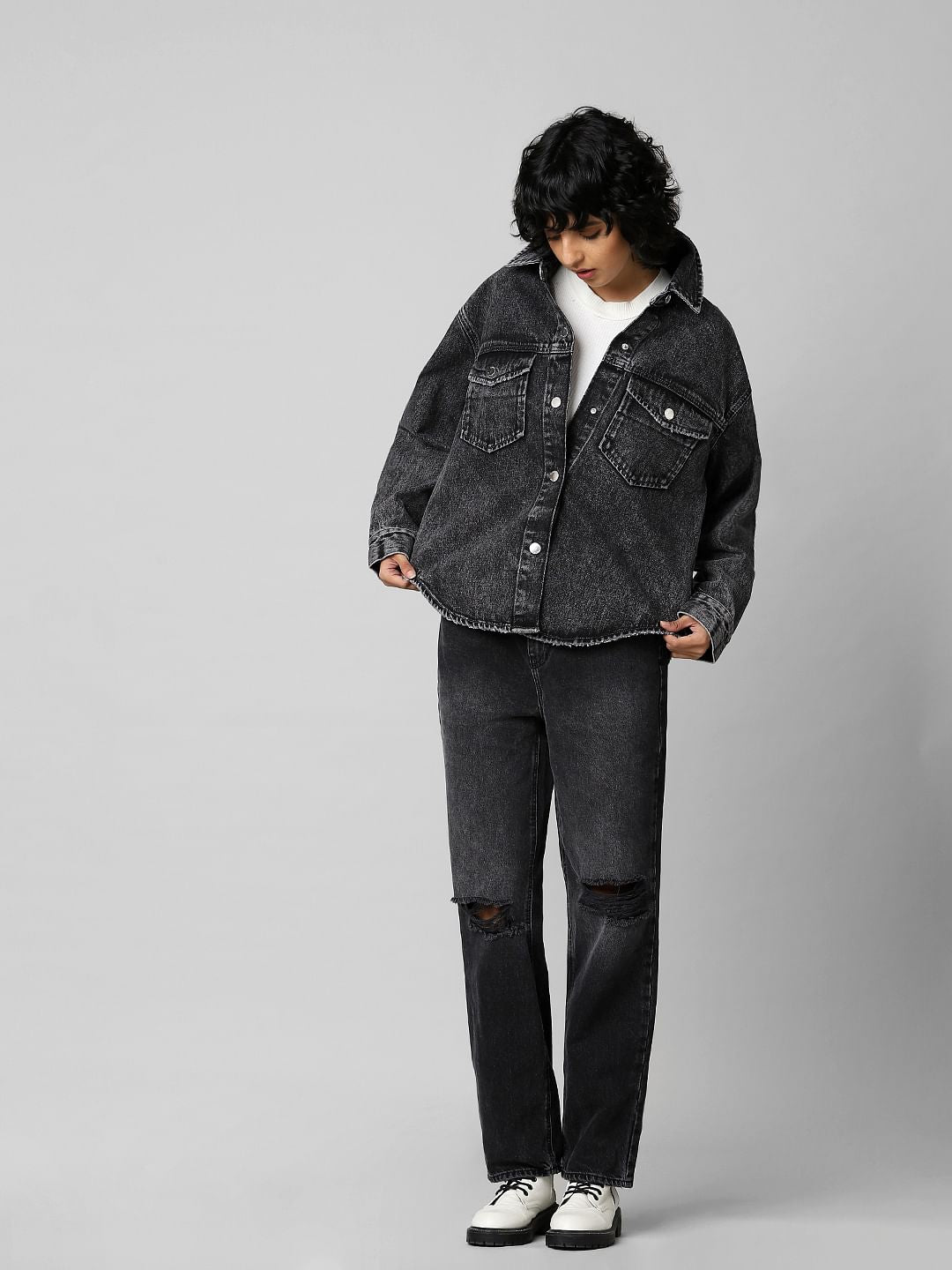Black Washed Denim Shacket