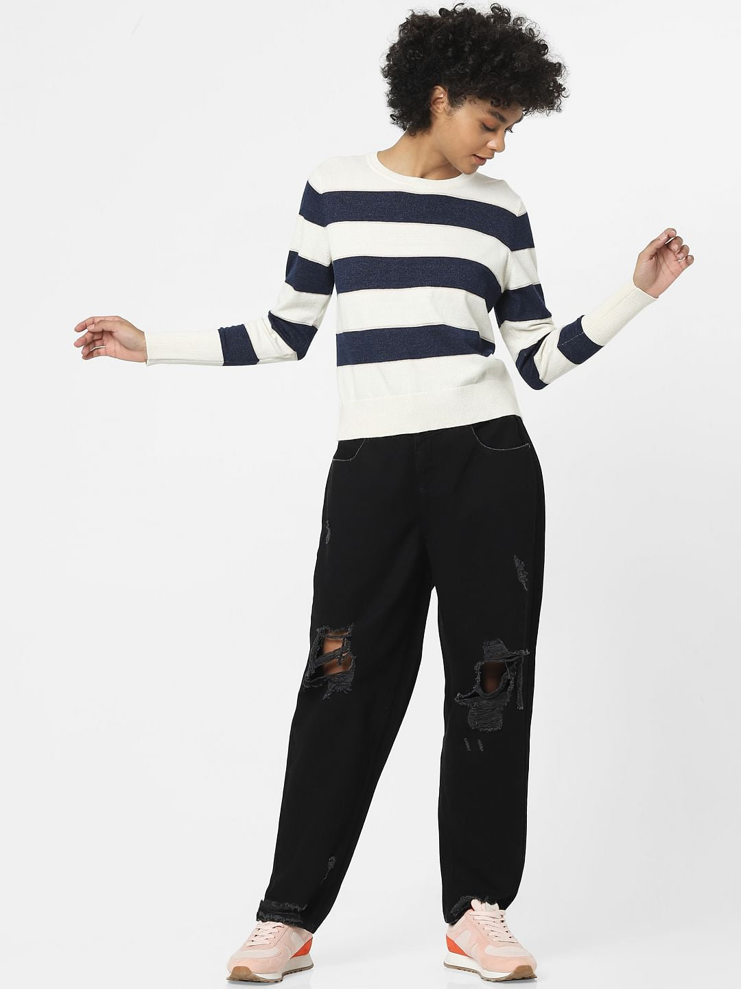 White Shimmer Striped Pullover