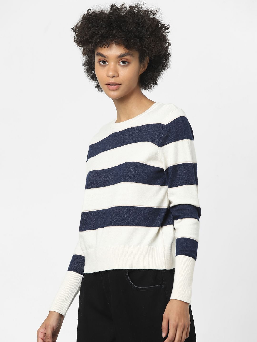 White Shimmer Striped Pullover