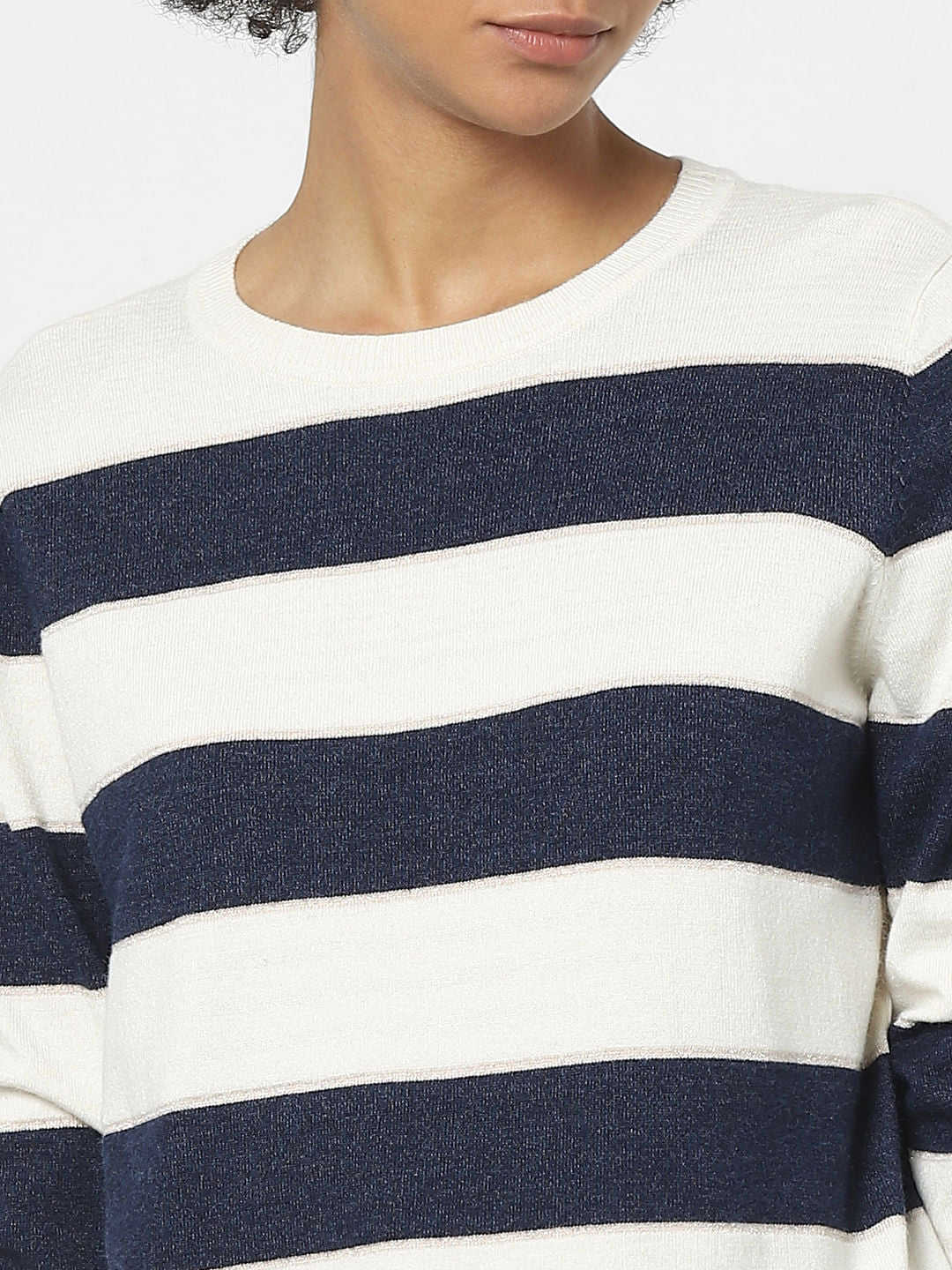 White Shimmer Striped Pullover