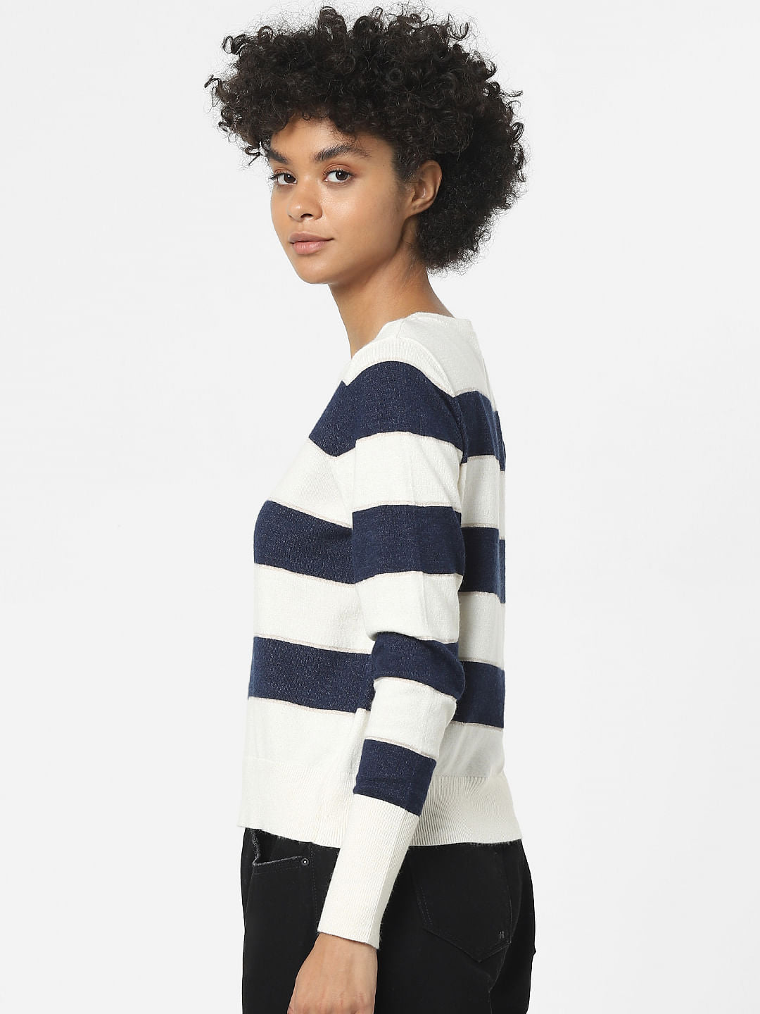 White Shimmer Striped Pullover