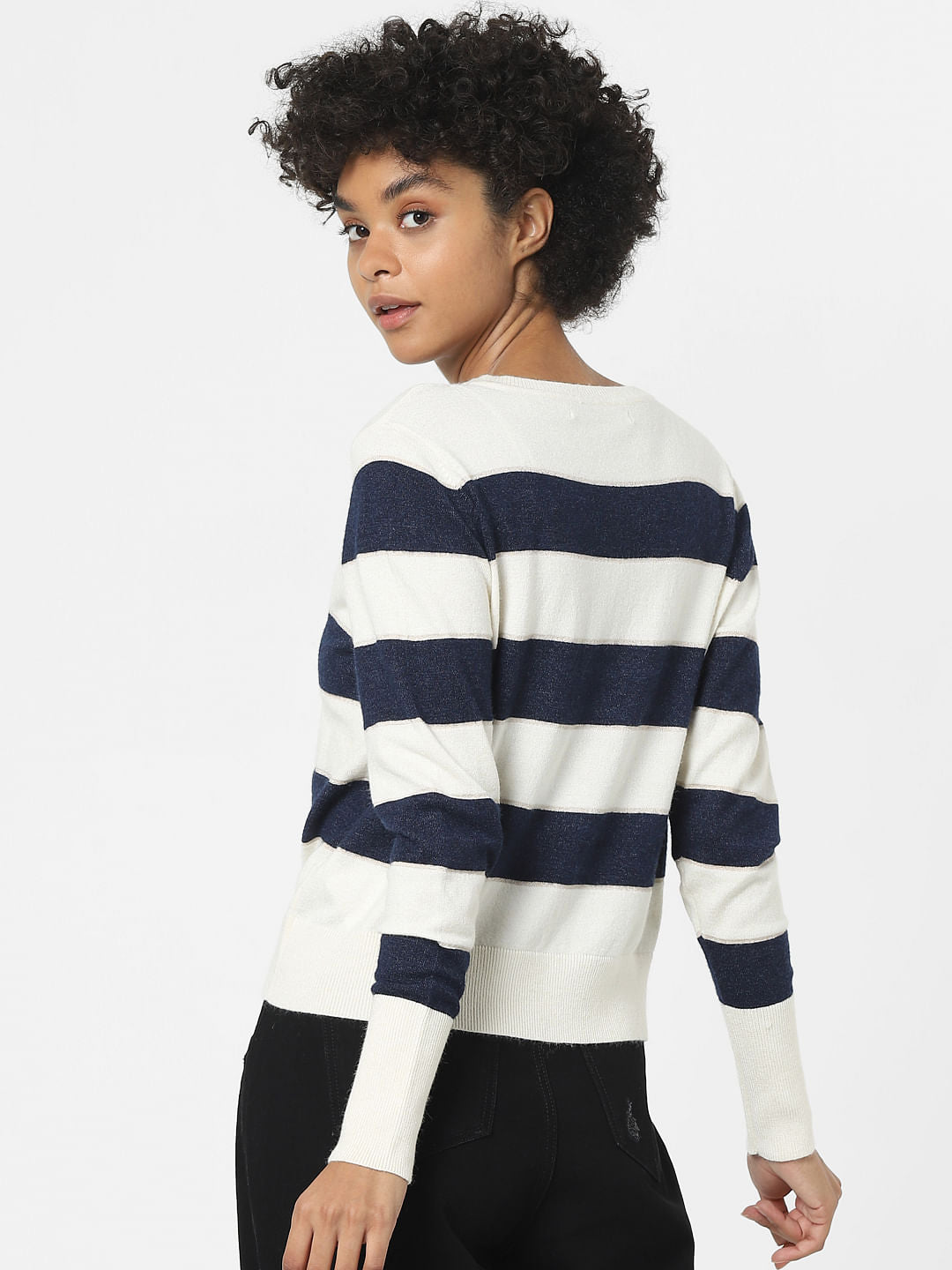White Shimmer Striped Pullover