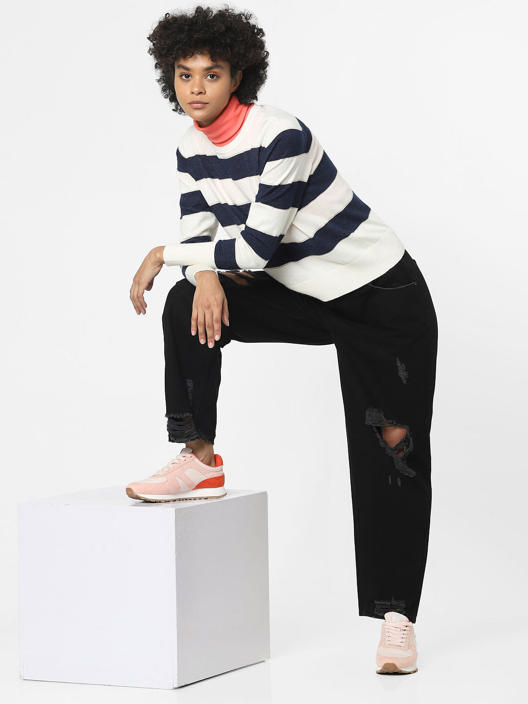 White Shimmer Striped Pullover