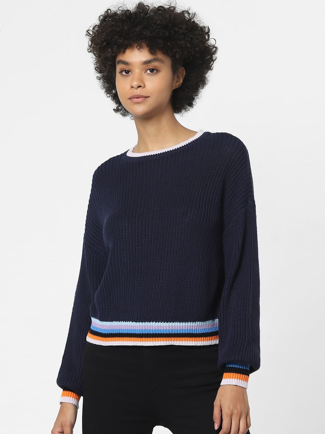 Navy Blue Jacquard Pullover