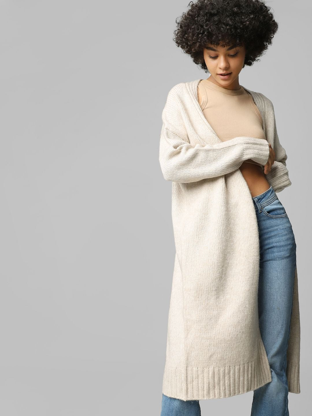 Beige Long Cardigan