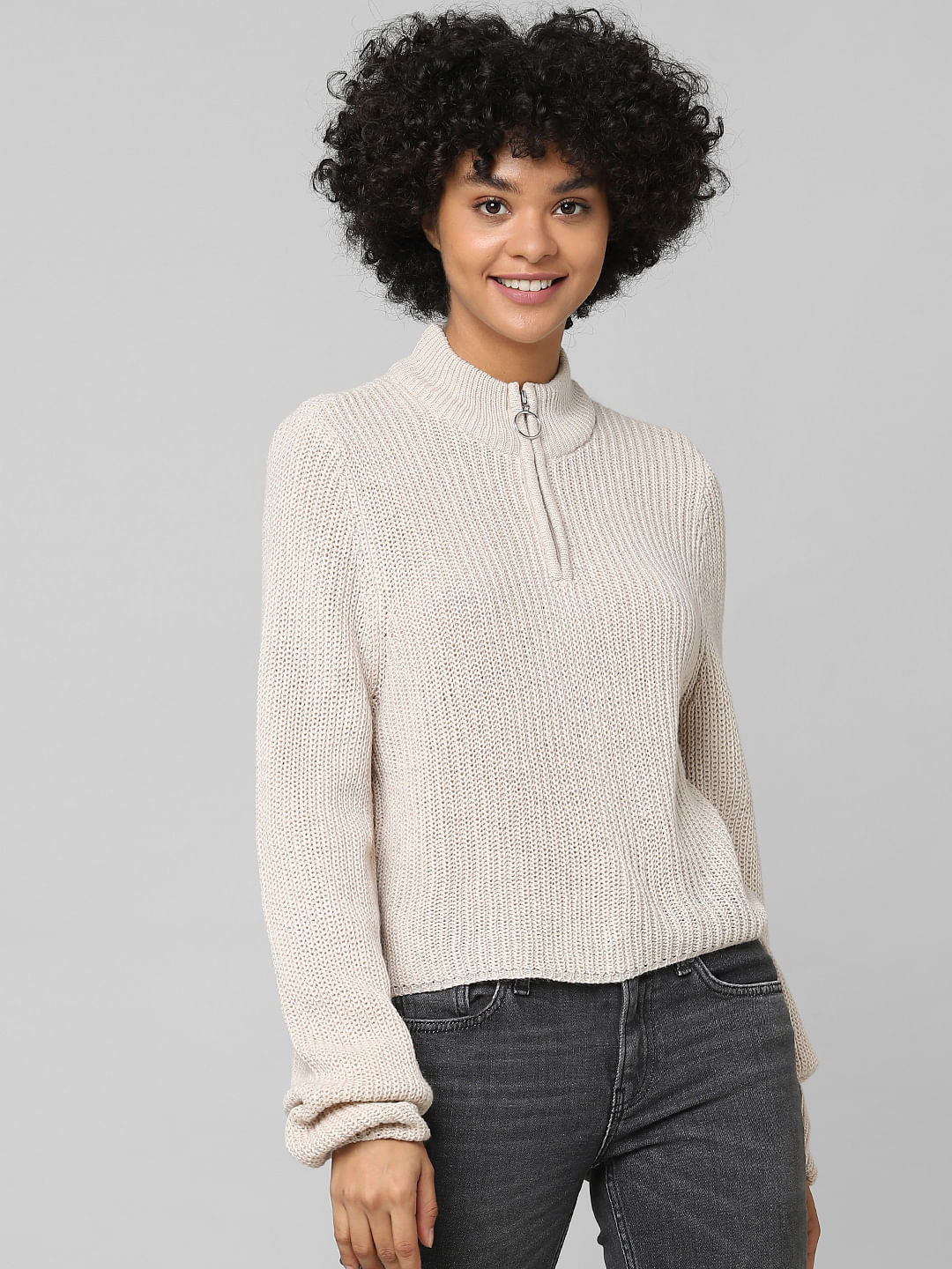 Brown High Neck Ribbed Pullover