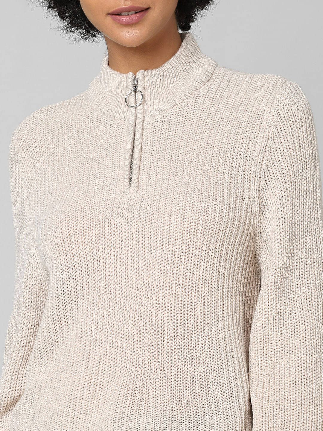 Brown High Neck Ribbed Pullover